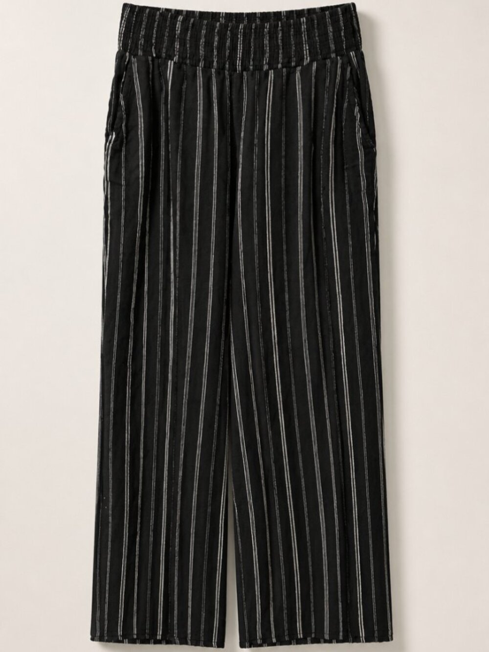 Maurices Black Vertical-Striped Wide-Legged Linen Blend Pants - L